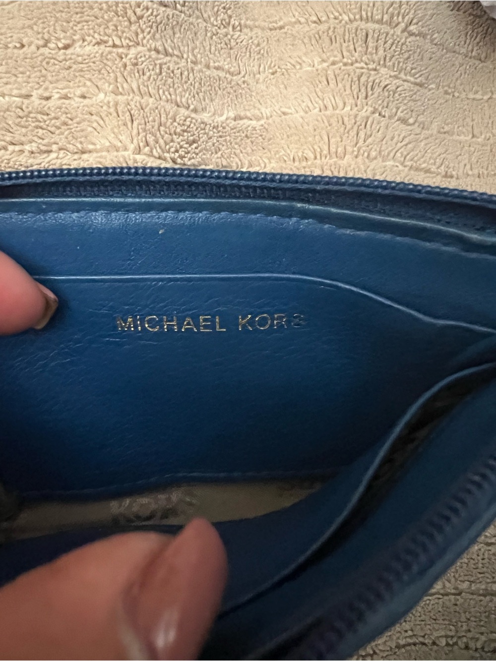 Michael Kors Cobalt Blue Leather MK Logo Coin Pouch Keyring - Picture 9 of 10
